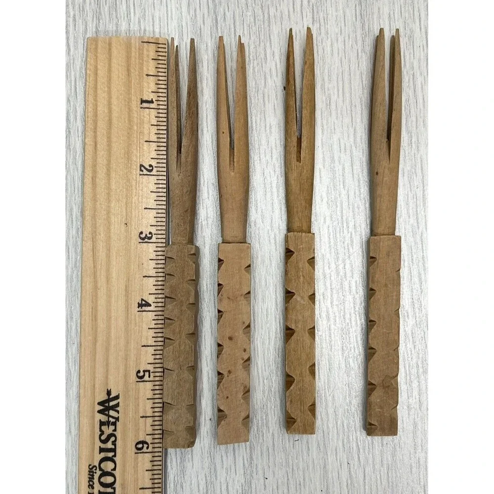 Vintage Mini Wooden Cannibal Forks Collectible Hors D Oeuvre Party Lot Of 9